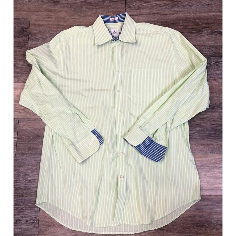 PETER MILLAR Men's Light Green/White Long Sleeve Button Up Shirt Size L